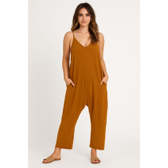 Deep Self Pants - Women’s Deep Self Loose Casual V-Neck Sleeveless Jumpsuit – Rust – Size M – NWT